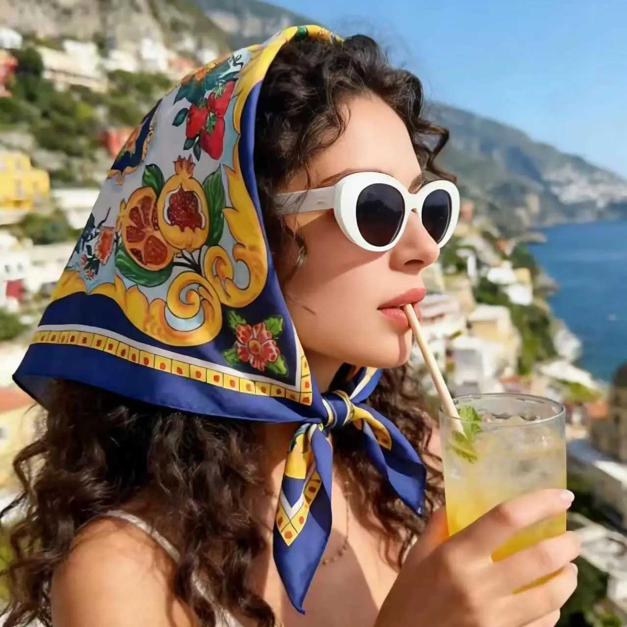 Fruit Print Faux Silk Scarf Wens Versatile scarf Neck Scarf for Holiday Beach Casual Outfits X260328