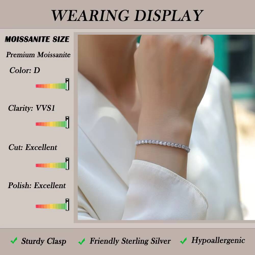 3/4/5mm Moissanite Tennis Style Bracelet 925 Sterling Silver Platinum Plated Elegant Gift with GRA Certificate Adjustable Bangle