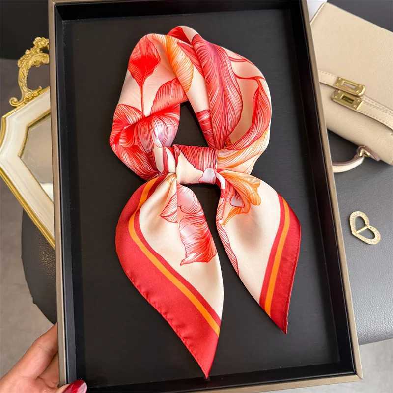 Design Floral Print Silk Square Scarf Women Soft Satin Kerchief Hairband Neckerchief Head Hijab Lady Headband Foulard Bag Ribbon Z260330