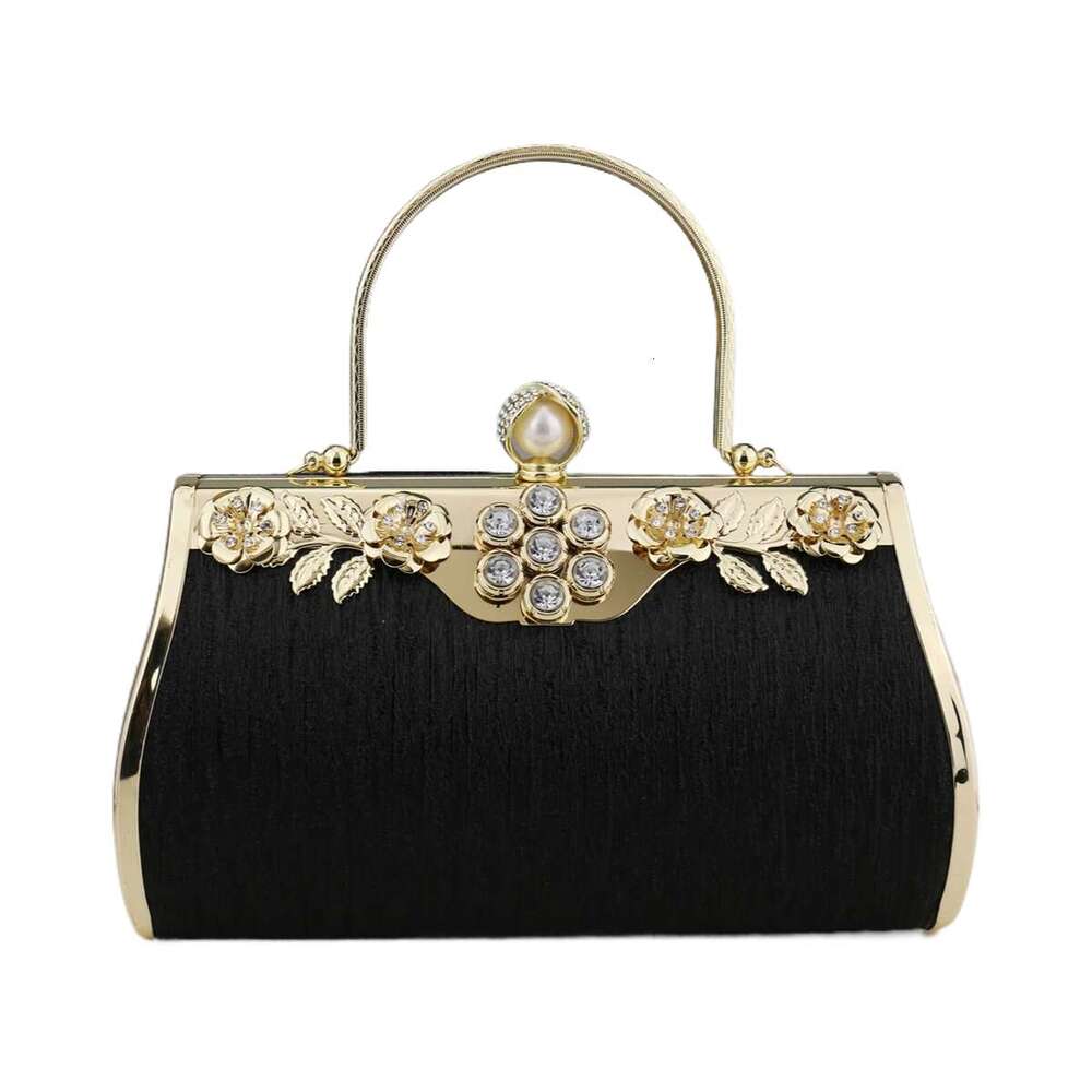 Luxury Golden Evening Bags Lady Bucket Small Clutch With Diamonds Handbags Flower Printed Purse Clutch Bags