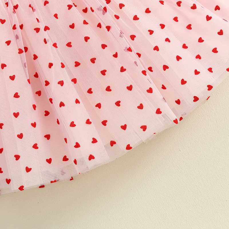 0-4Y Baby Girls Heart Print Tulle Dress Valentines Day Short Puff Sleeve A-line Dress Kids Princess Dresses Summer ClothesT260330