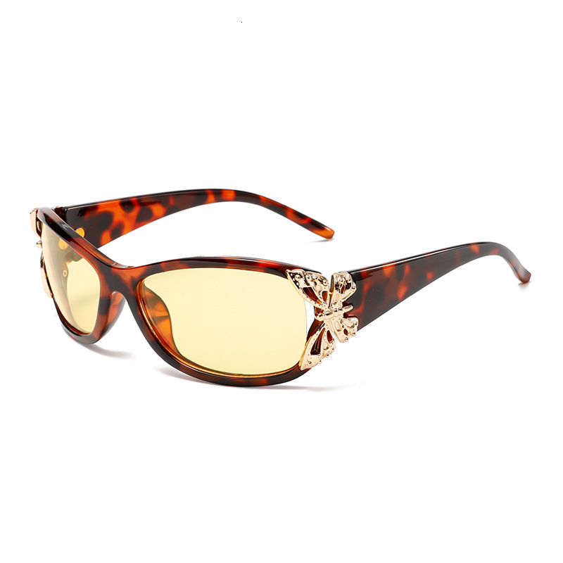Trendy Butterfly Decoration Designer Sunglasses Luxury Brand Women's Accessories Fashion Personality Sunscreen Leopard Print Outdoor Sports Cycli