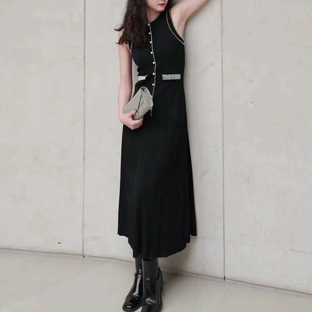 Summer A9 new designer high-end quality pearl lace elegant slim fit sleeveless long skirt 2026