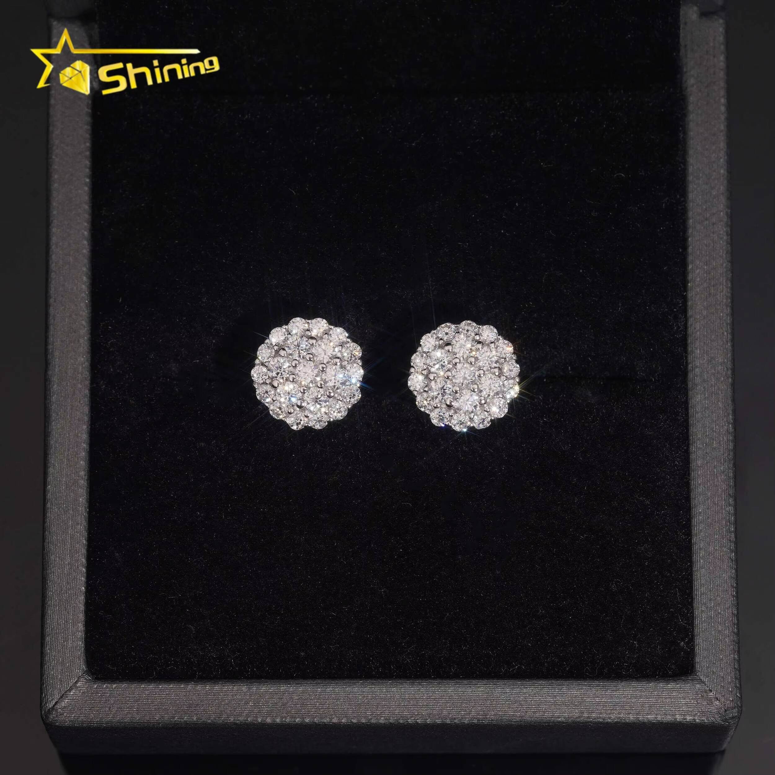 Wholesale Factory Direct 925 Sterling Silver Iced Out Hip Hop Diamond Moissanite Earrings for Men