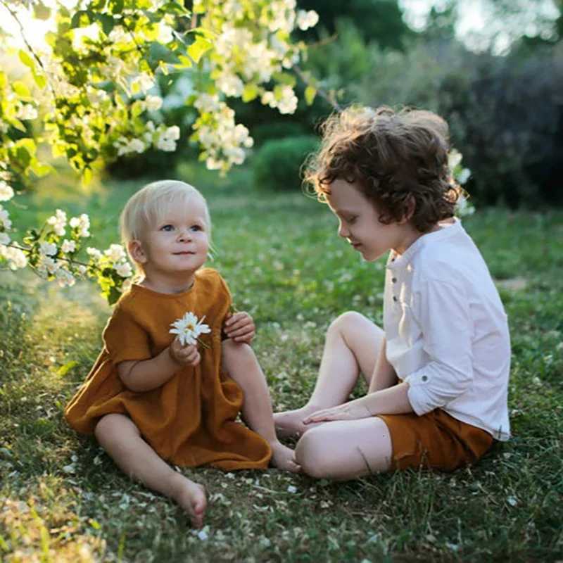 New Fashion Girls 100 Cotton Dress Solid Color Childrens Casual Short-Sleeve Pleated Dresses WT016T260330