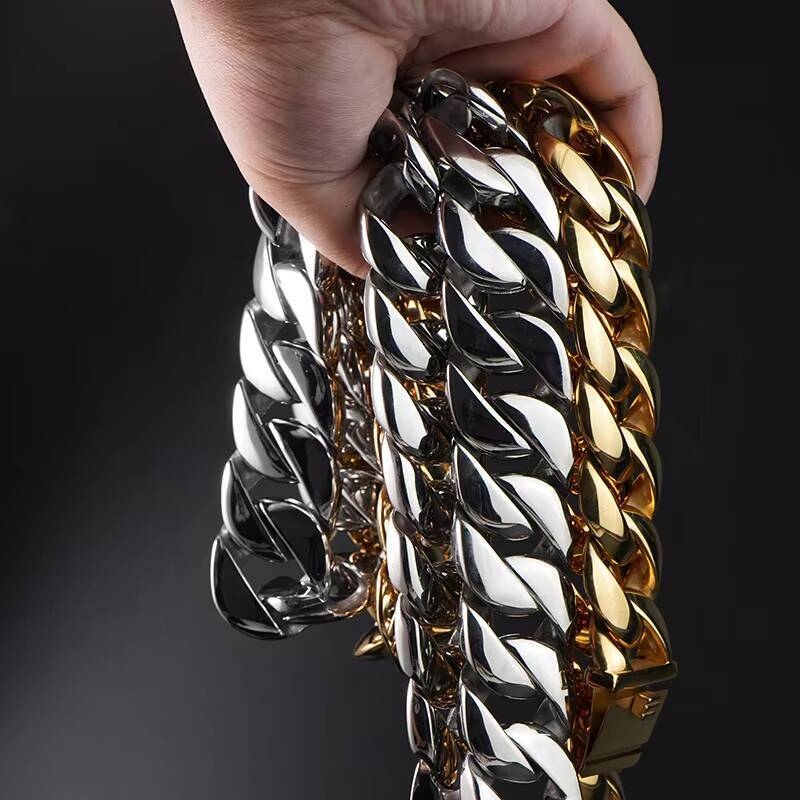 Wholesale Stainless Steel Hip Hop New Luxury Cuban Link Bracelet Moissanite Cuban Link Custom Heavy Gold Cuban Link Necklace Men