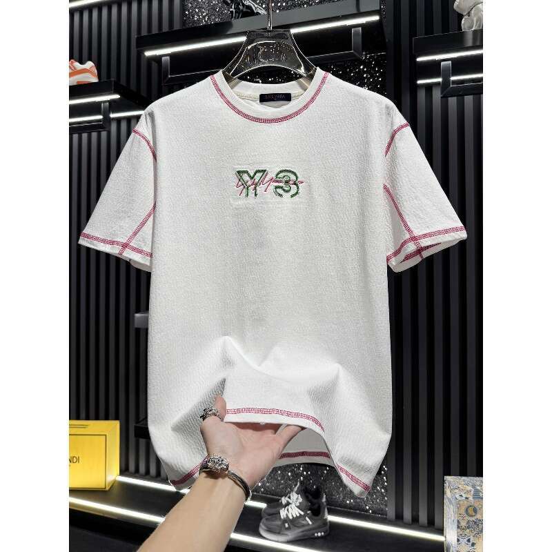 European-style men's high-end embroidered thin round-neck short-sleeve T-shirt, 2026 new summer trendy breathable American-style half-sleeve