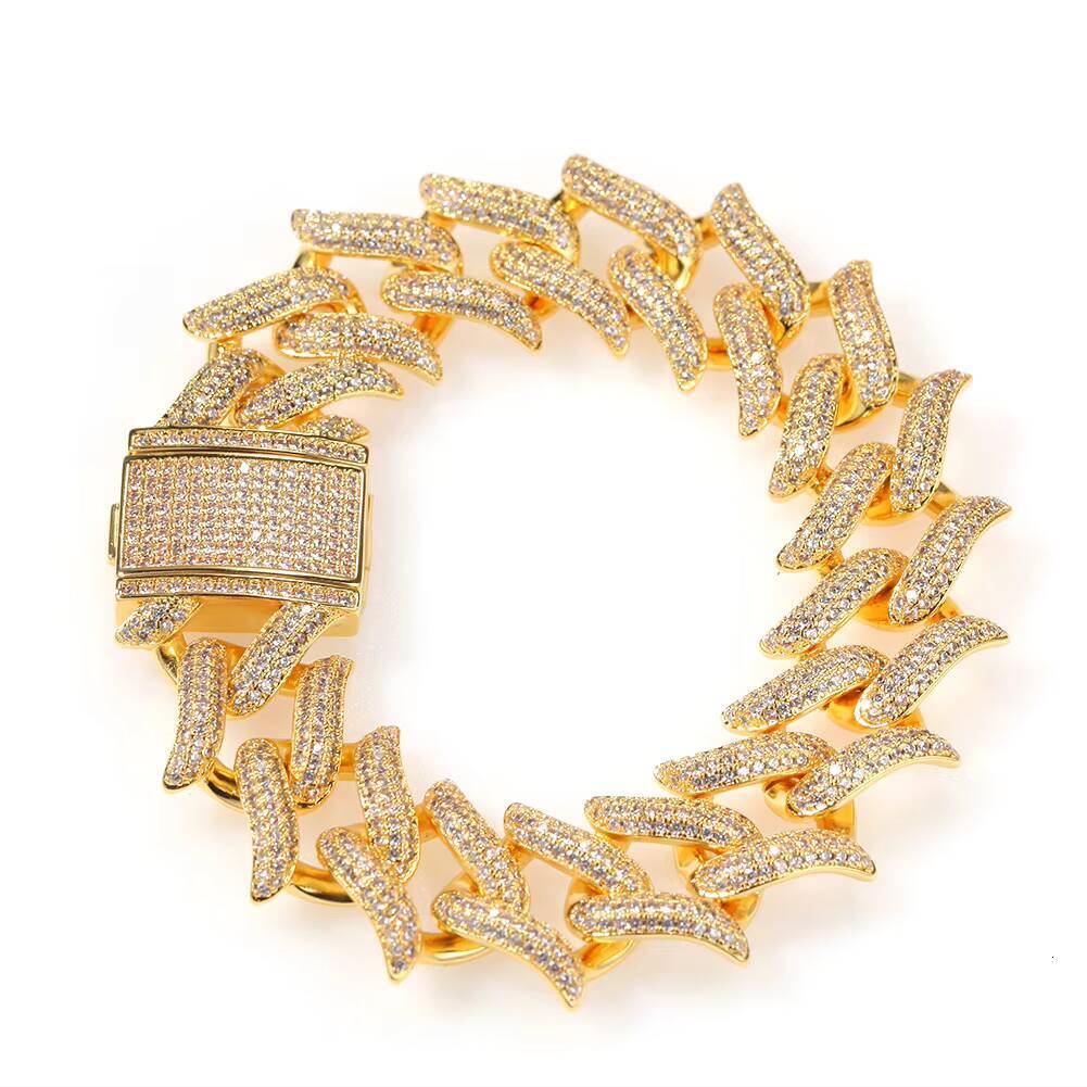 New Thorn Cuban Bracelet Punk Thorn Cuban Link Bracelet 20mm Moissanite Hip-Hop Mens Bracelet Couple