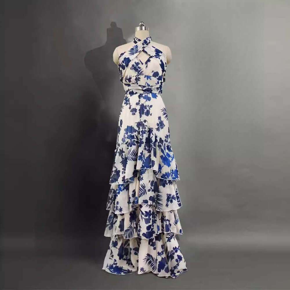 2026 summer new A11 designer bohemian vacation style lace up Lolita trumpet print dress from Europe and America