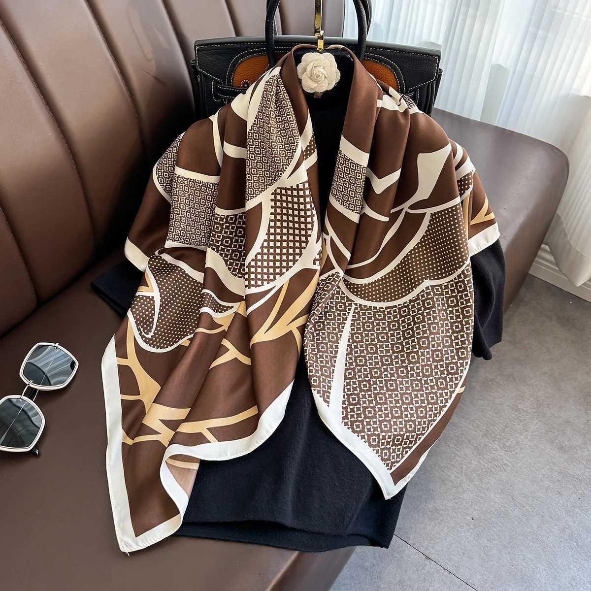 New 90cm Printed Large Square Scarf Wen Spring and Autumn Scarves Twill Silk scarf Shawl Fem HIjab Luxury X260328