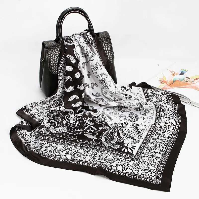 90cm Black and White Color-blocked Cashew Print Scarf for Wen Fashionable Silk Scarf for Temperament Versatile Shawl scarf X260328