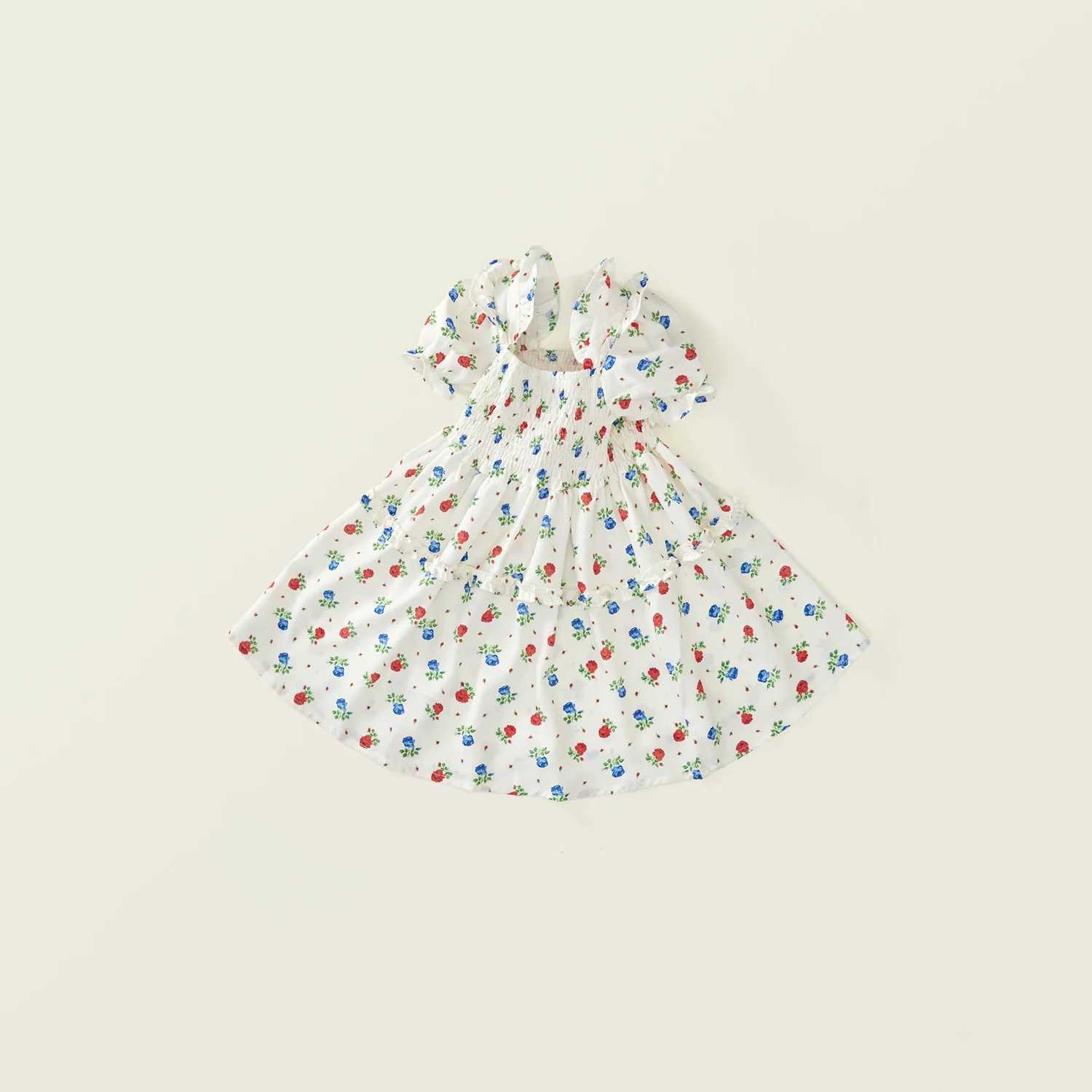 Girl Floral Short Sleeved Dress Summer New Childrens Clothing Square Neckline Pastoral Style Party Princess Dress Kids DressT260330