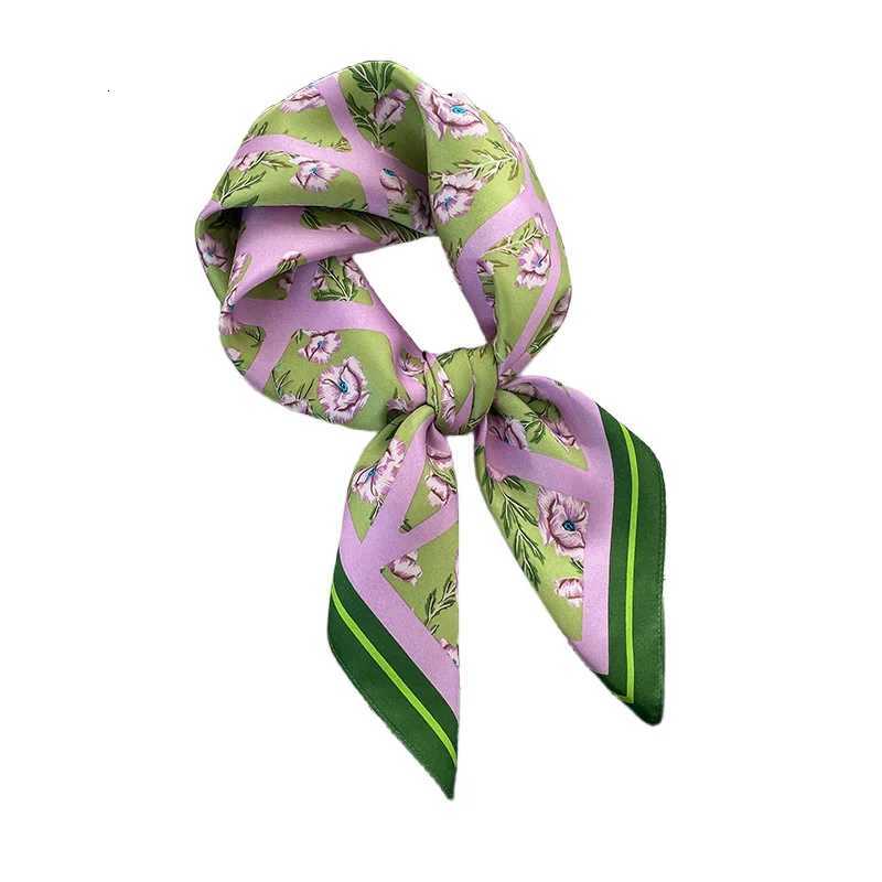 Lovely Purple Floral Print Silk Square Scarf Wen Soft Satin Hairband Hands Bag Ribbion Hijab Fem band Kerchief X260328