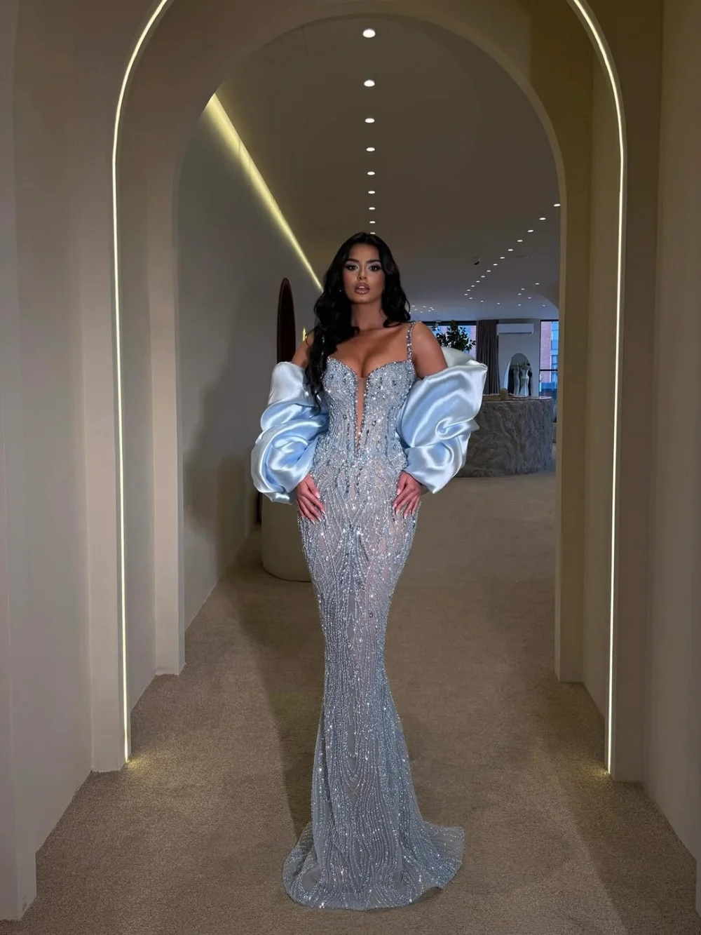 Modern Spaghetti Straps Mermaid Evening Dresses Crystal Sequins Prom Dress with Shawl Slim Fit Customized Party Gown Vestidos De Noche Plus Size