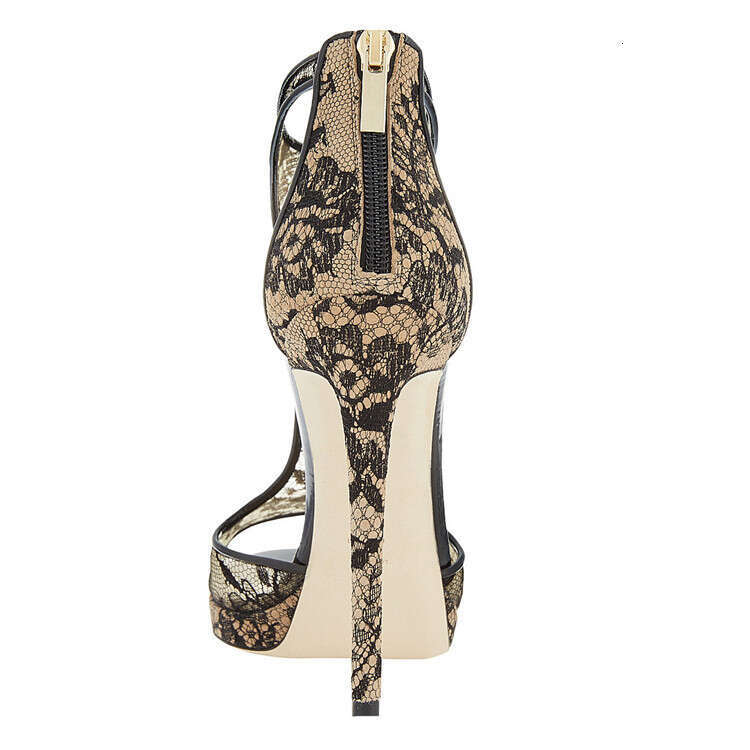 Women Black Colour Wedding Sexy lace mesh high-heeled sandals in large sizes