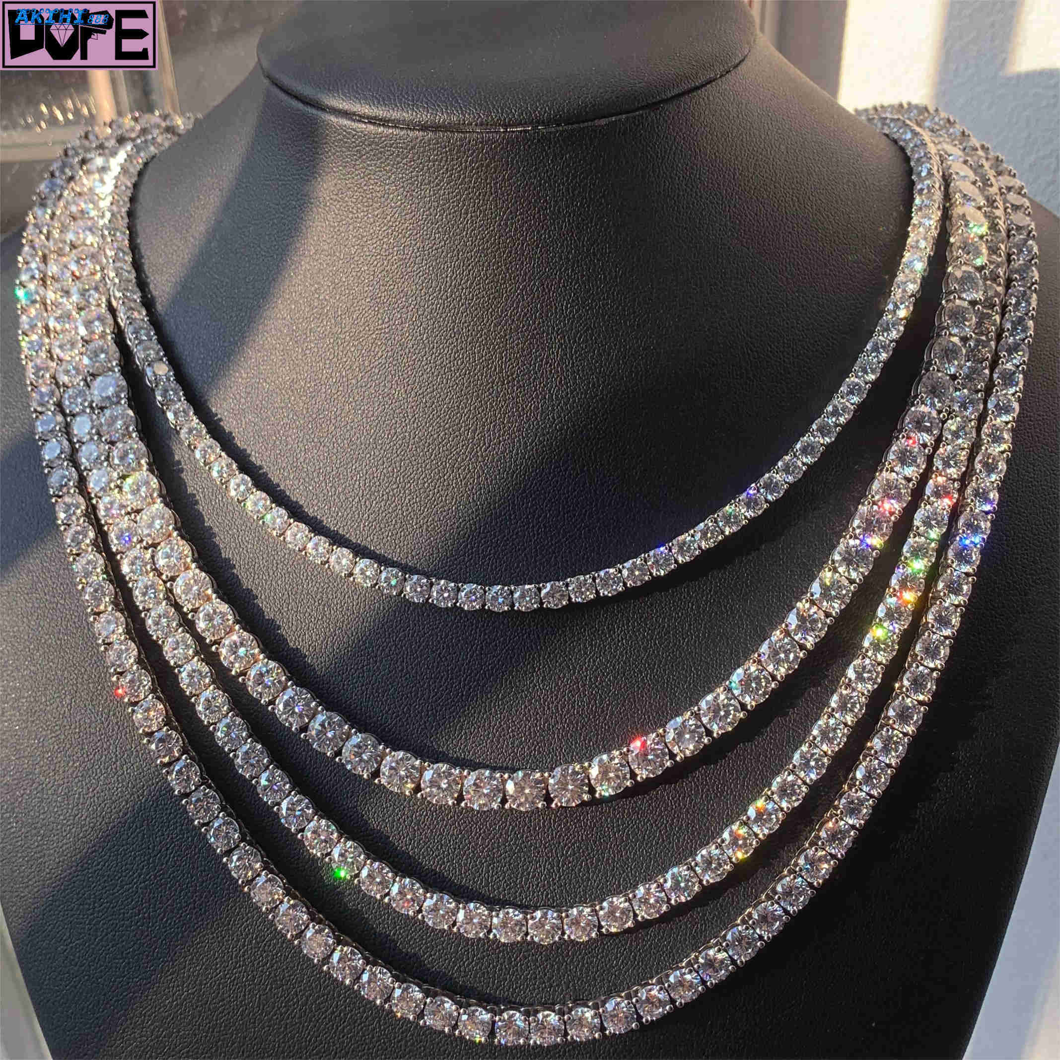 In Stock 3mm/4mm/5mm Tennis Chain 925 Silver Hiphop Jewelry Vvs Iced Out Moissanite Tennis Chain