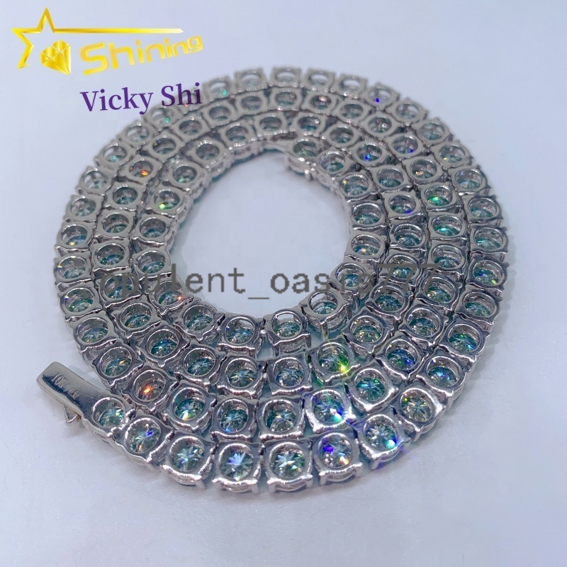 Hot Sell 925 Silver Hip Hop Jewelry Pass Diamond Tester Blue Green 3mm Moissanite Tennis Chain Bracelet Necklace