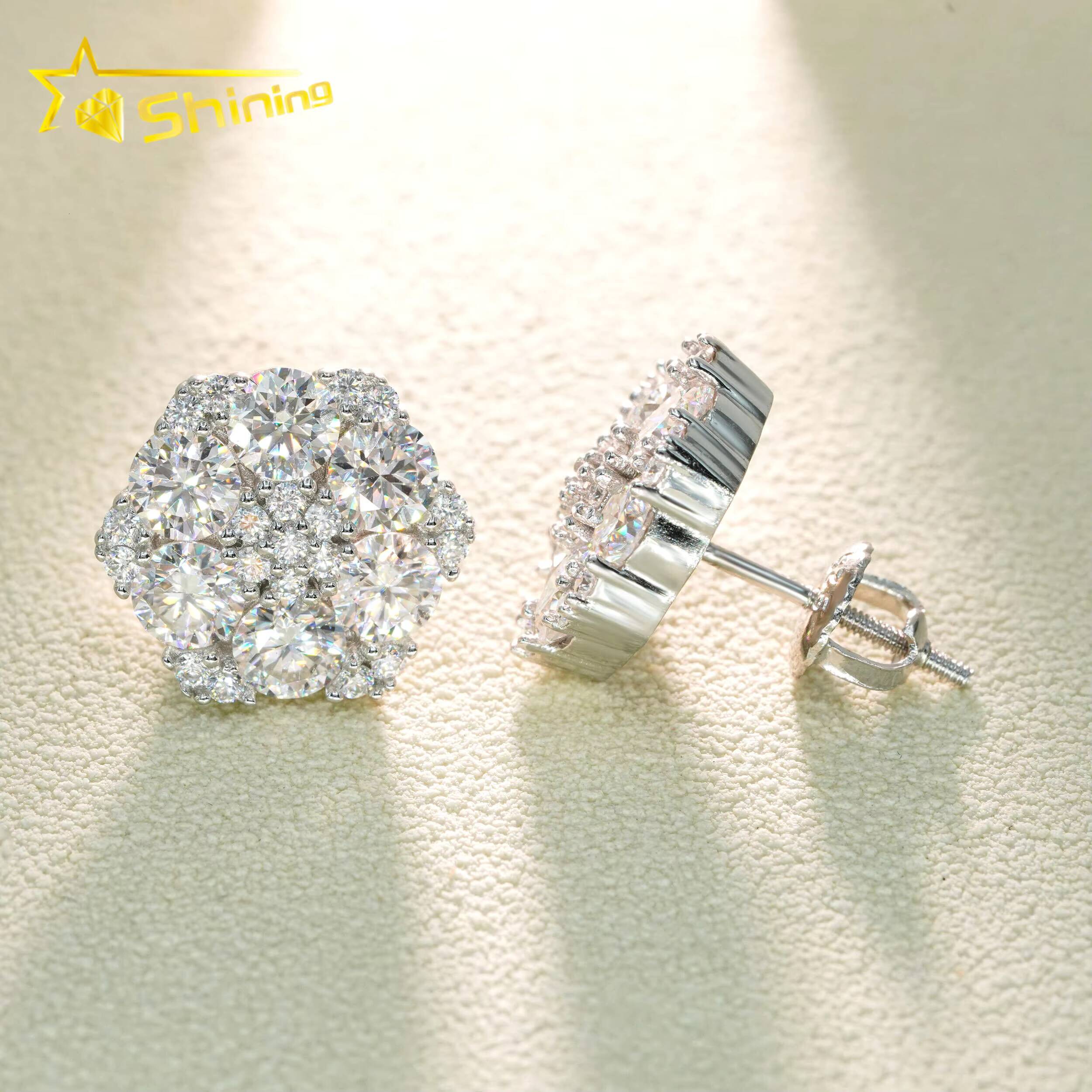 Luxury High Quality Hot Sale Flower Design Bling Jewelry 925 Sterling Silver Hip Hop Iced Out Moissanite Stud Earring Earrings