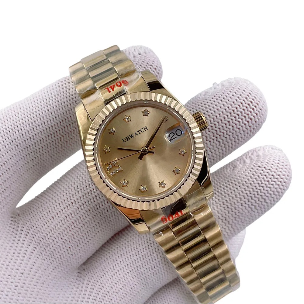 ST9 Automatic Sapphire Glass Yellow Gold 31MM Womens Wristwatches Shining Star Diamond Exquisite Luxury Ladies Watch