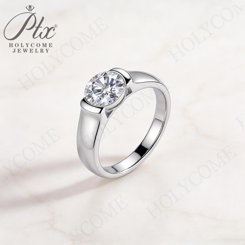 2CT Moissanite Ring Men 925 Sterling Silver 18K Gold Plated Half Bezel Setting D Color VVS1 Wedding Gift Comes with GRA Certificate