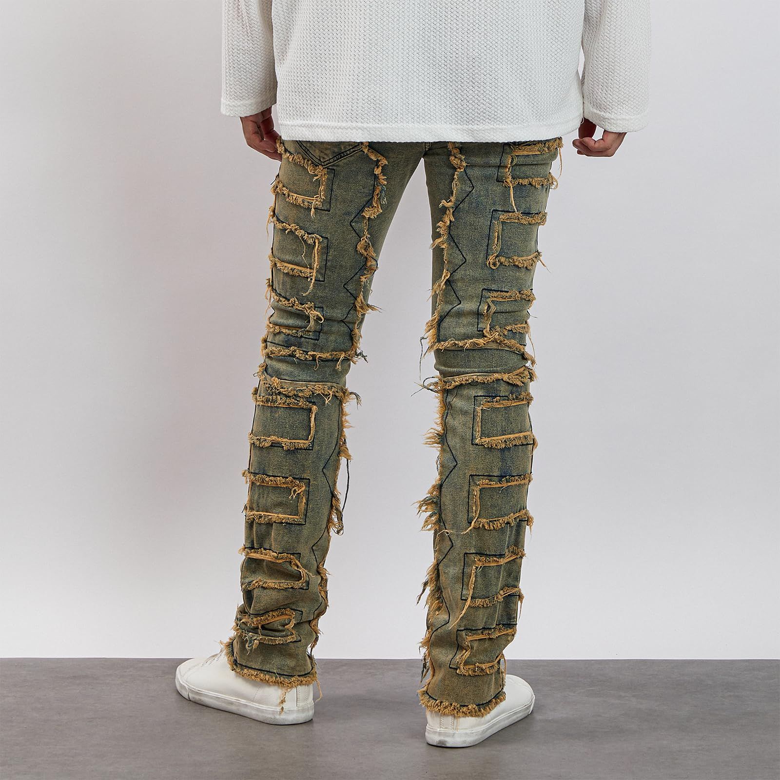 Men's Contemporary Stylish Casualwear Jeans Featuring Unique Stitching Details-H084
