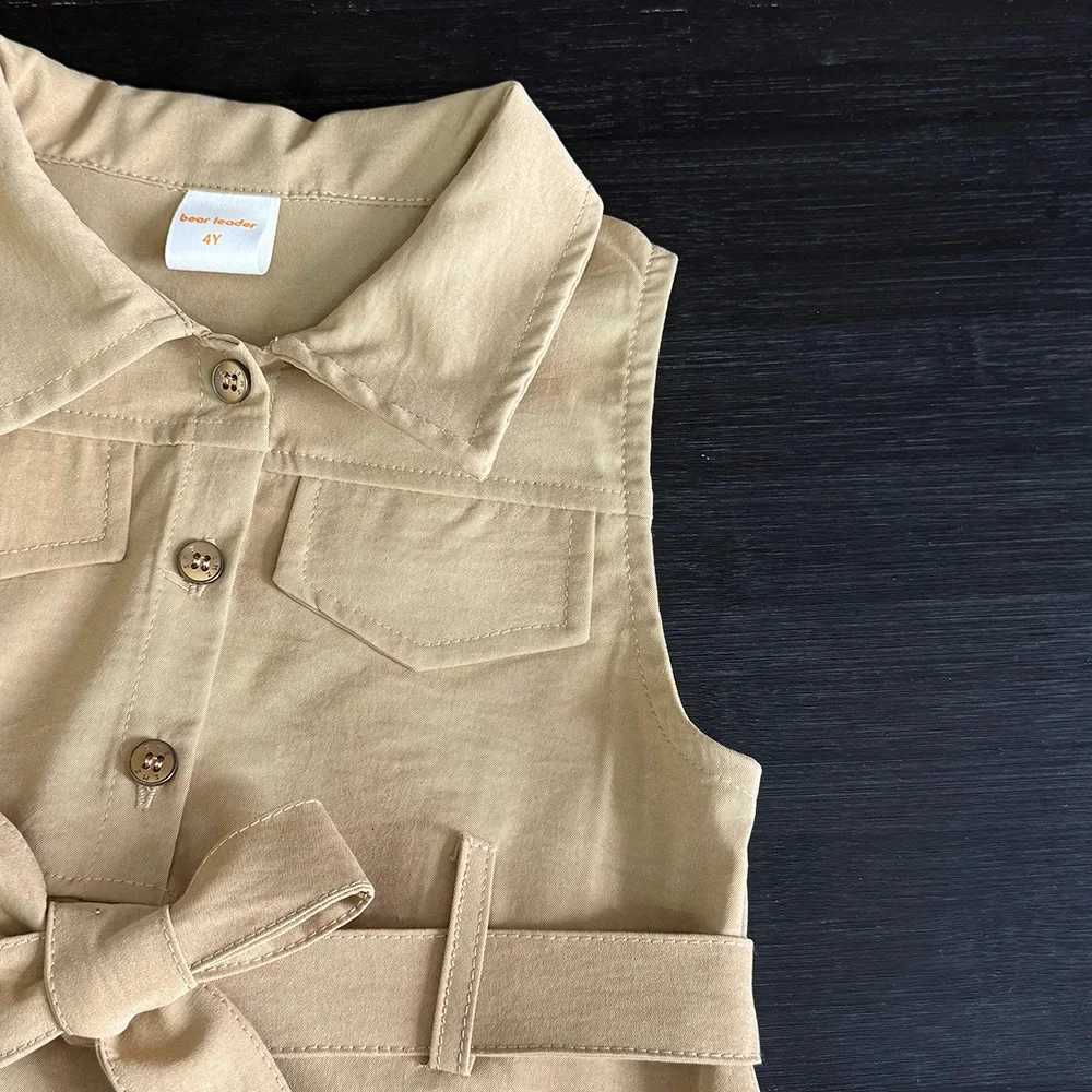 Korean Version Khaki Girls Casual Dresses Sleeveless Flip Collar Workwear Kids Dress Summer New Solid Color Childrens ClothingT260330