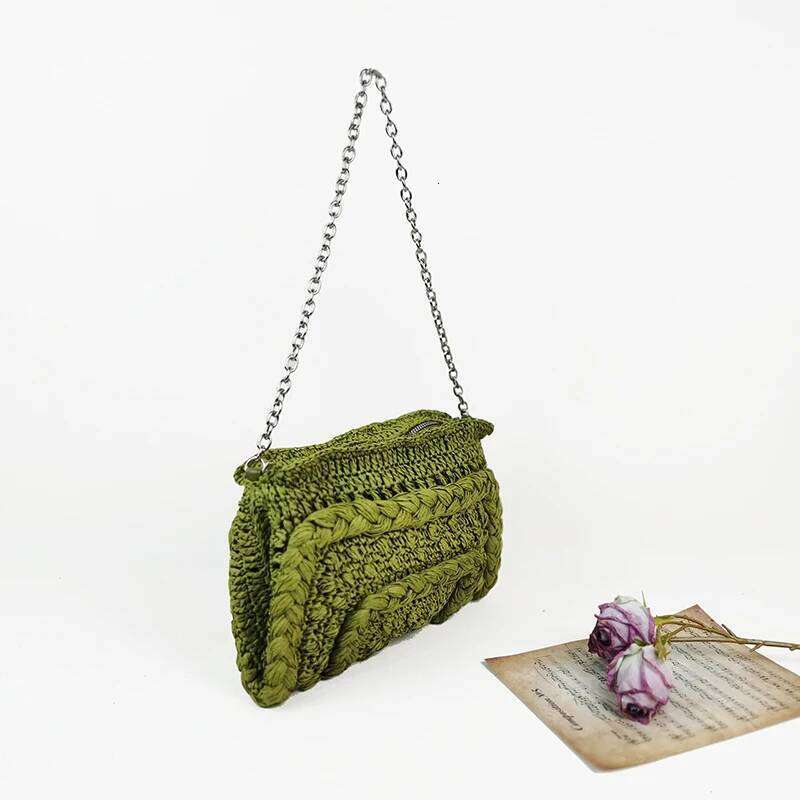 Chinese Embroidery New Soft Woven Straw Handmade Women Casual Chain Shoulder Summer Bohemian Beach Vocation Travel Envelope Bag Clutch Bags