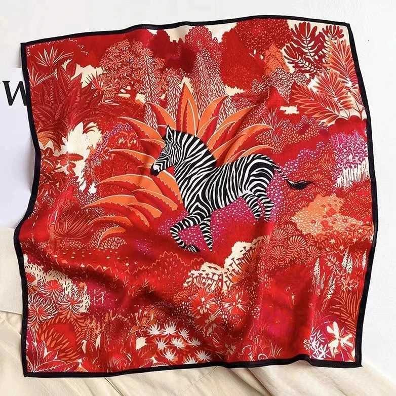 53CM Red Square 100 Silk Scarf For Holiday Small Head Neck Hijab Women Kerchief High Quality Silk Bandana Scarves Z260330