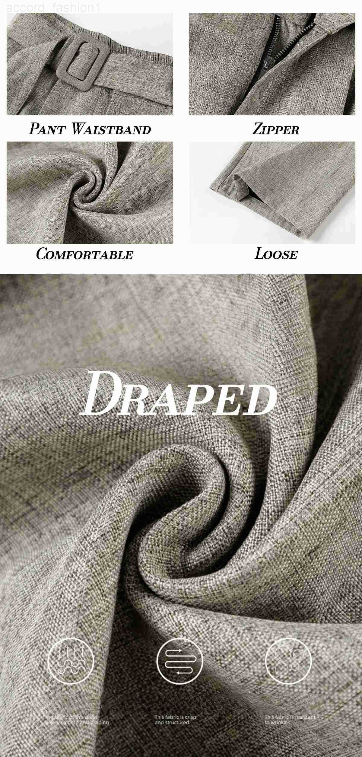 Mens Pleated Drape Curved-Leg Trousers Loose-Fit Straight-Leg Pants Retro-Style Belted Casual Pants H260330