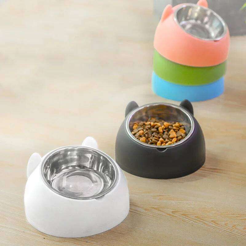 FGG Detachable Cute Cat And Dog Bowl Protection Cervical Vertebra 15 Degree Oblique Mouth Pet Stainless Steel Food Bowls 26W0330