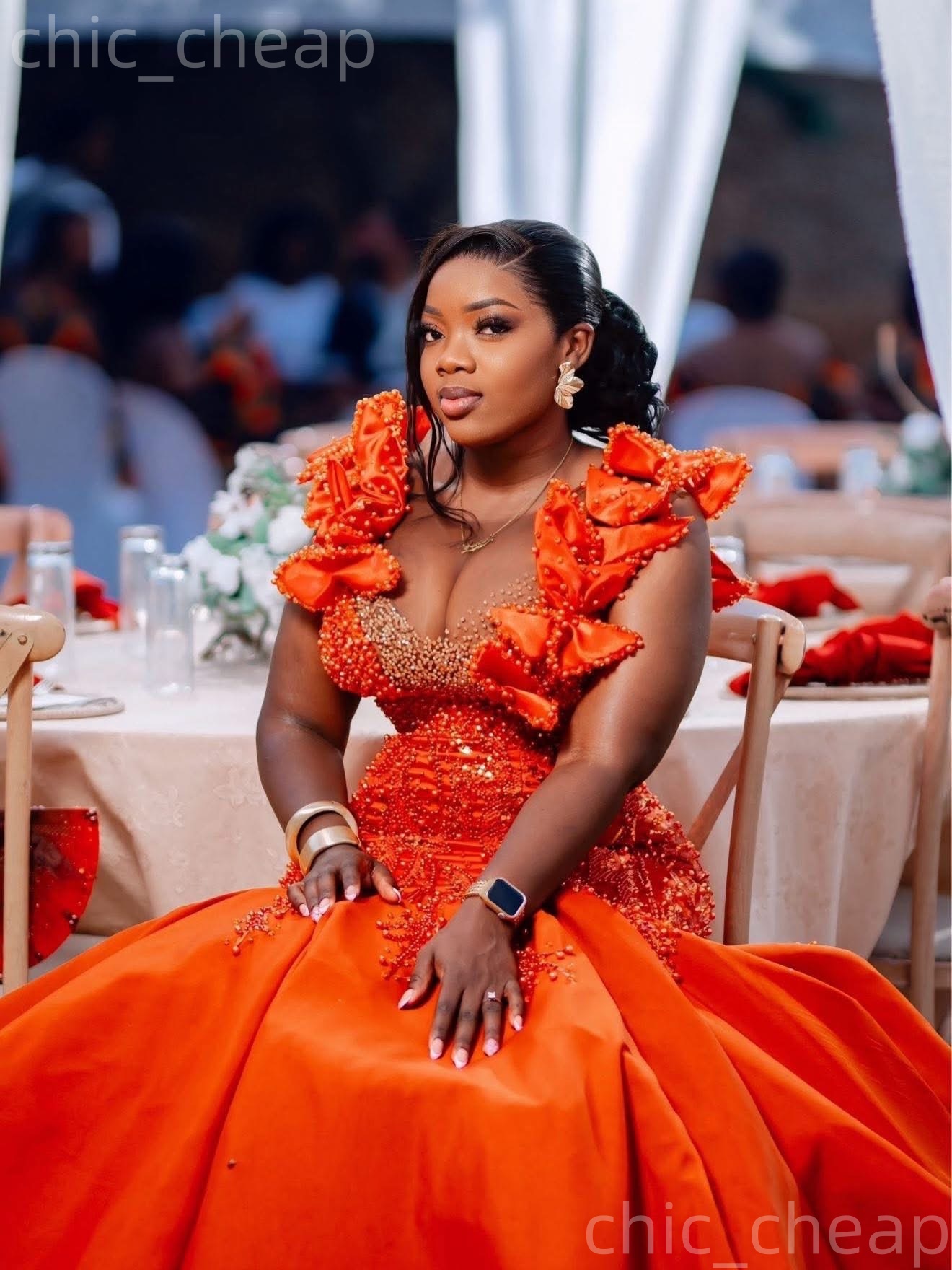 2k26 Orange Prom Dress 2026 Mermaid Florals Pearls Satin Sheer Neck Evening Dress Sequined Birthday Formal Women Pageant Dinner Party Gowns Dresses ZJ