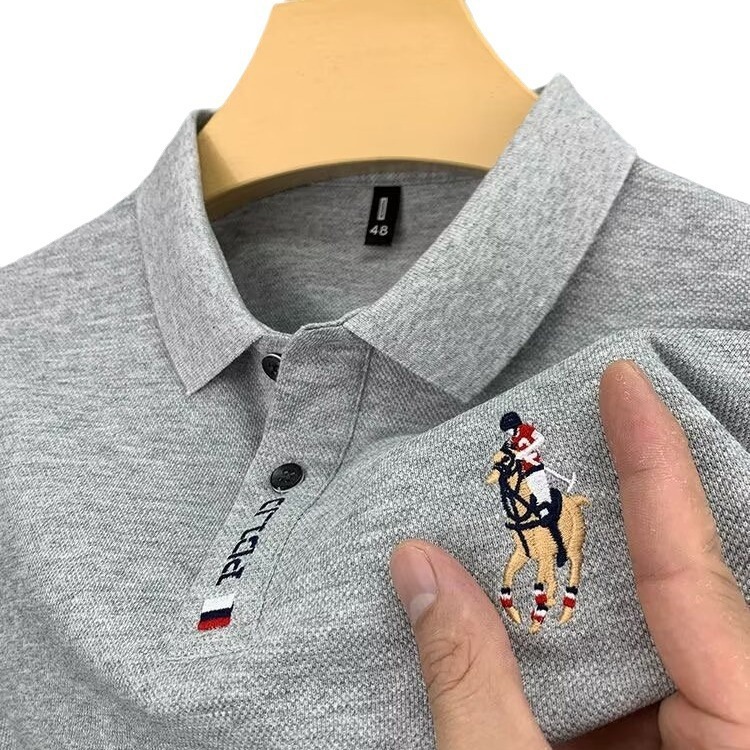 Short-sleeved Summer New-style Embroidered Shirt Collarless Solid-color T-shirt Designer Short-sleeved Casual Luxurious Versatile