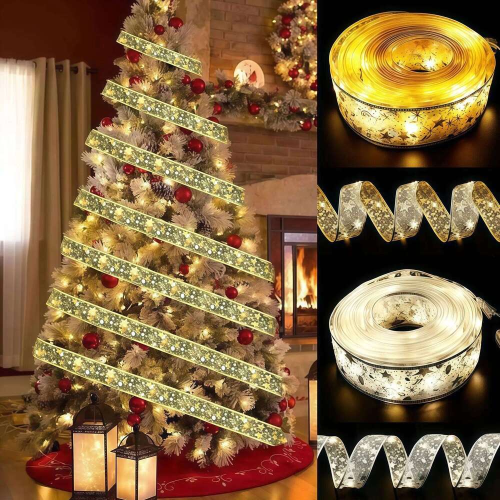 Tree Decoration LED Ribbon Fairy Lights Merry Christmas Decorations Home DIY Bows Light String Navidad New Year Decor