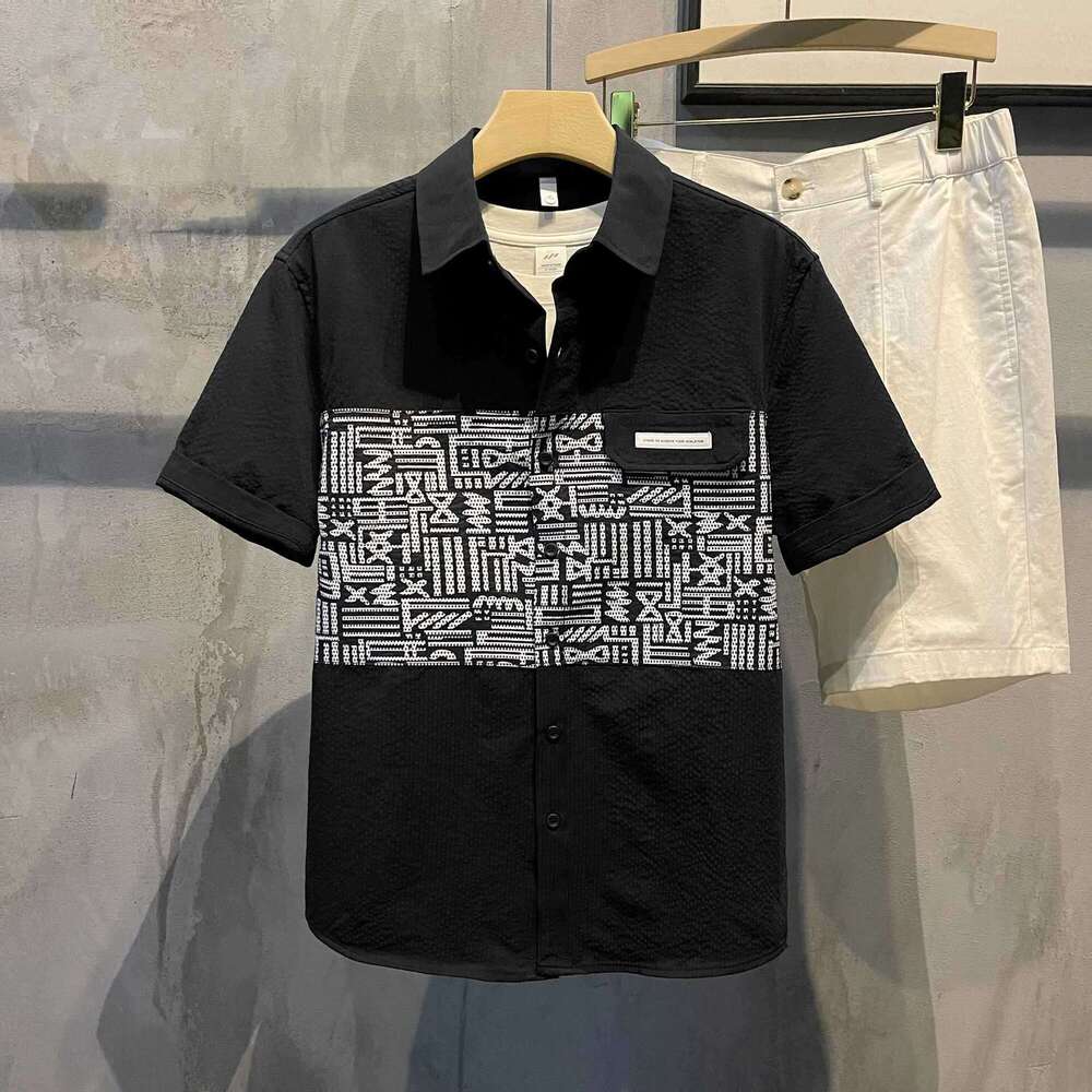 Stylish Color-Block Short-Sleeve Shirt Jacket 2024 Summer New Loose-Fit Casual Men's Top