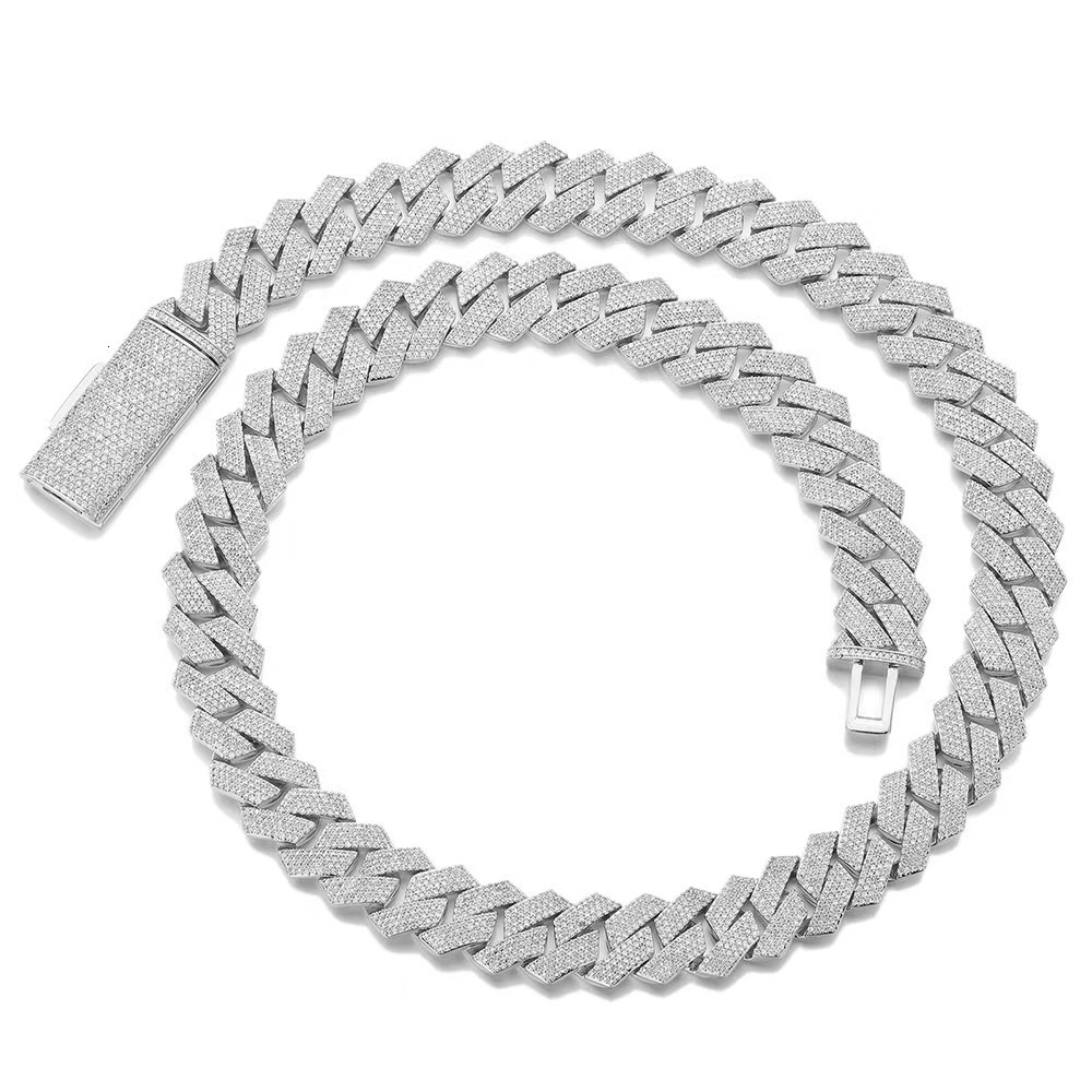 Hip-hop trend 15mm four-row diamond-set morganite straight clasp rhombic Cuban chain - A unique and sophisticated men's necklace