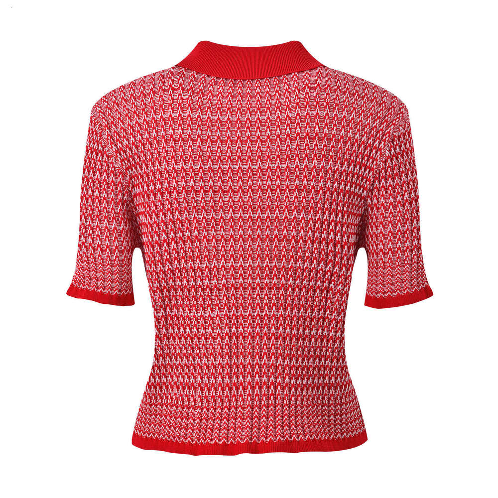 2026 k30 Spring/Summer New Designer Elegant Checkered Short FC Sleeve Flip Collar Single breasted Slim Knitted Cardigan