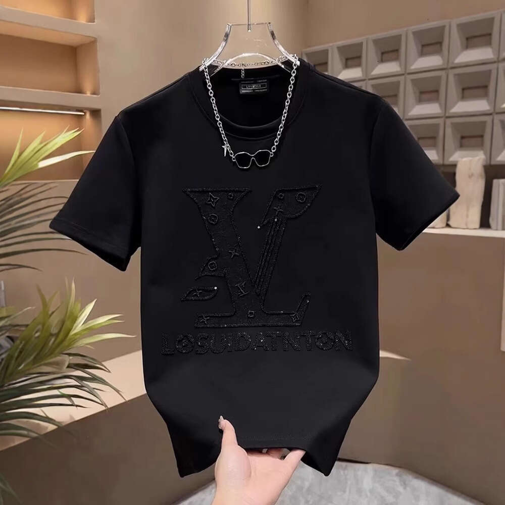 Men's New Short Sleeve European Style Trendy Brand Personalized Embroidered Letter Design Fashion Casual Versatile Crew Neck T-Shirt