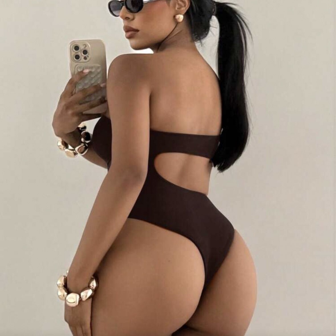 Free Shipping High Value 2026 European and American new style one-piece strapless bikini solid color sexy backless cross-border swimwear