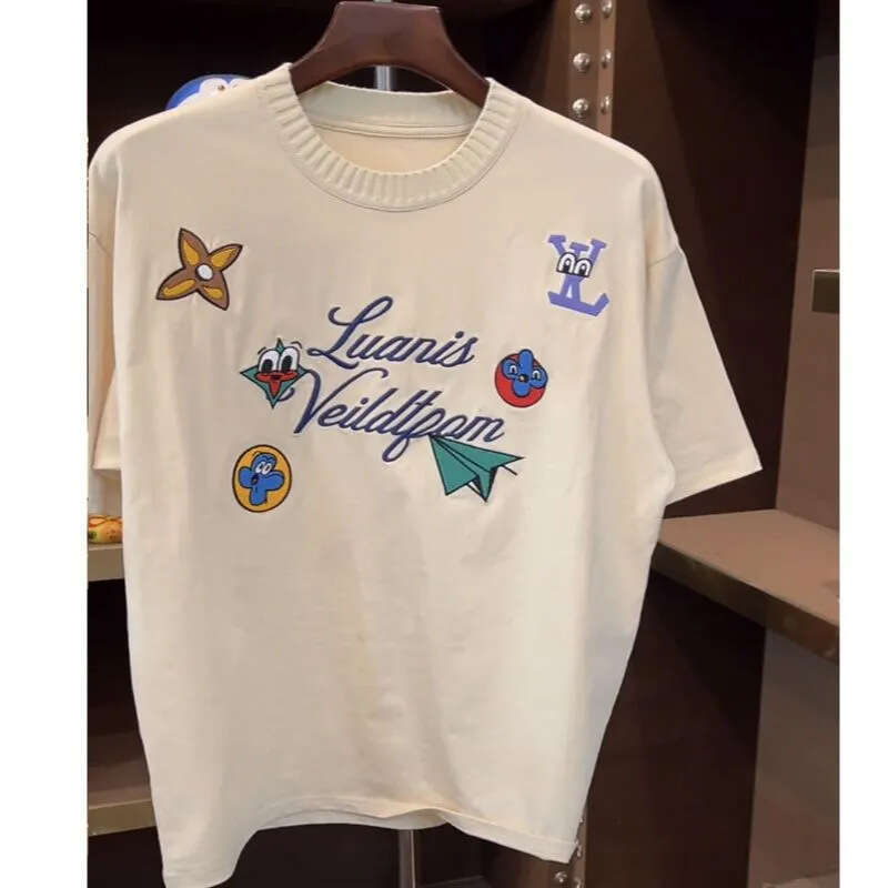 luxury Summer New Pure Cotton Short Sleeve Heavy Embroidery Personalized Loose Versatile Trendy Unisex T-Shirt