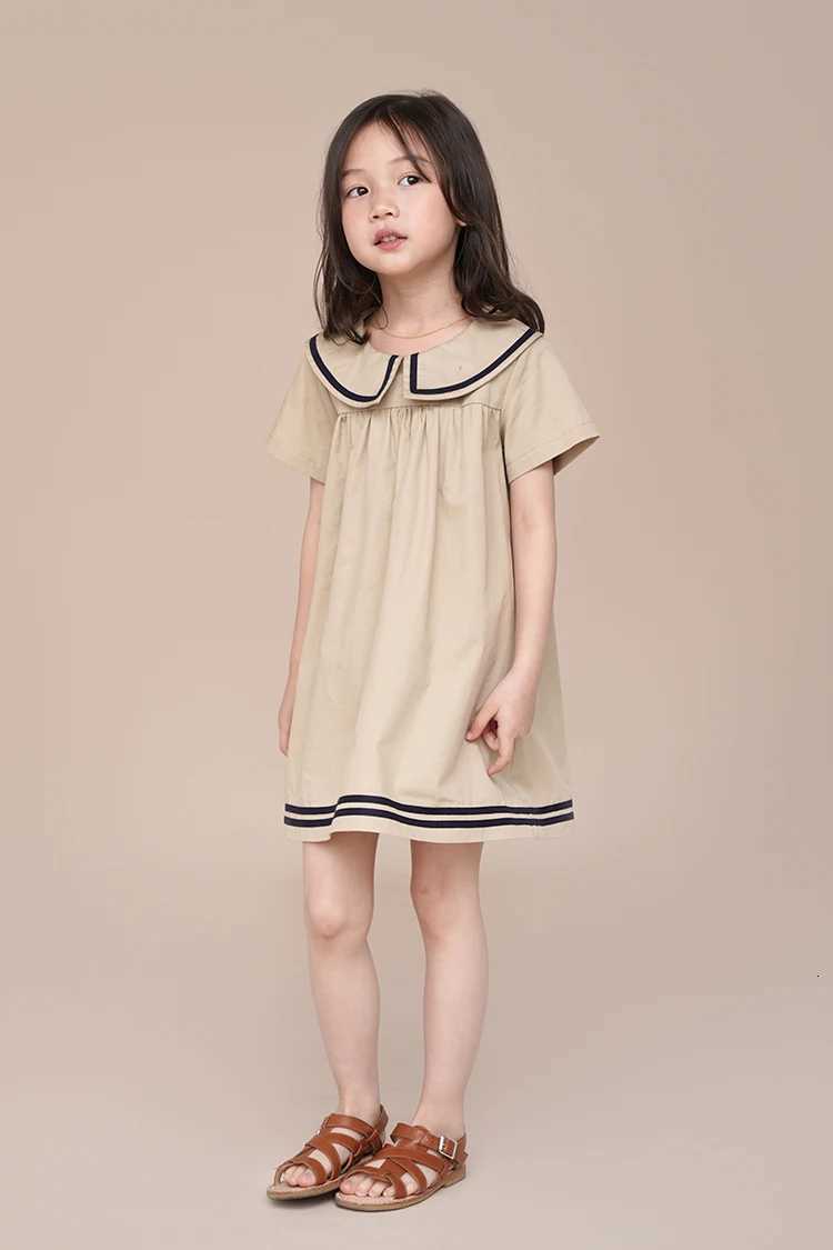 Humor Bear Summer Girls Dress Solid Color Navy Collar Short-sleeved Fashion Casual Princess Dress Children Kids ClothingT260330