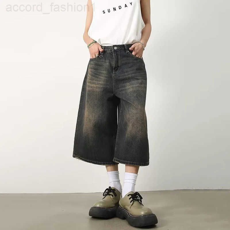 Vintage Y2k Baggy Denim Shorts Wide Leg Pants For WomenMen Fashion High Waisted Wash Knee Length Jeans Shorts Oversize Pants H260330