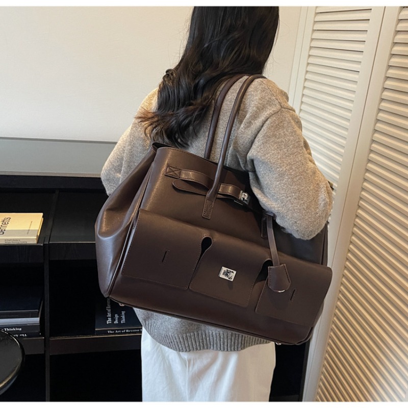 Retro Solid Color Handbag Large Capacity Stylish Women's Bag