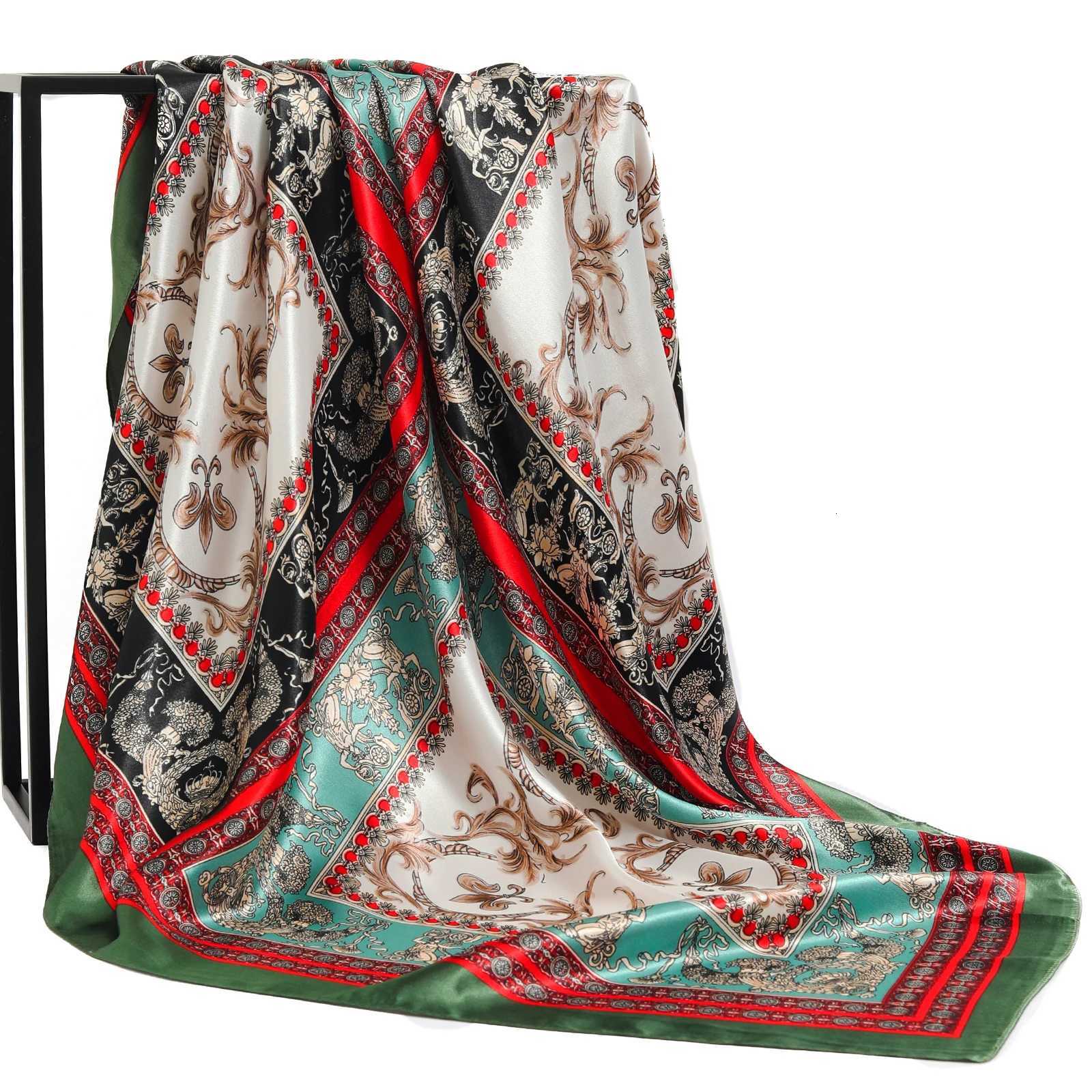 Fashion Shawl Scarves For Women Floral Print Silk Satin Hijab Scarf Female Wraps 90X90CM Square Shawls Bandana Scarfs For Ladies Z260330