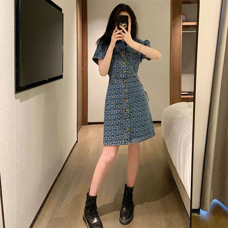 Fashionable Women S Clothing Summer Plus Size Slimming French Style Design Niche Denim Dress Luxury