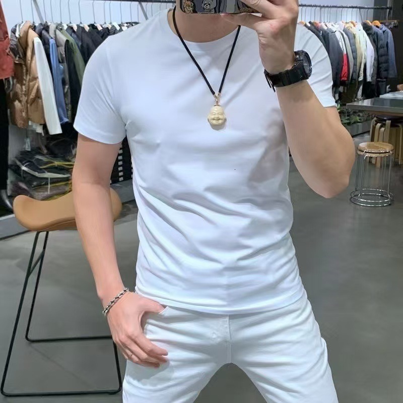 Luxury Brand Designer Clothes Solid Color Men's T-Shirt, New Summer Style, High-End Trendy Printed Tee, American Light Luxury Pure Cotton Fashion