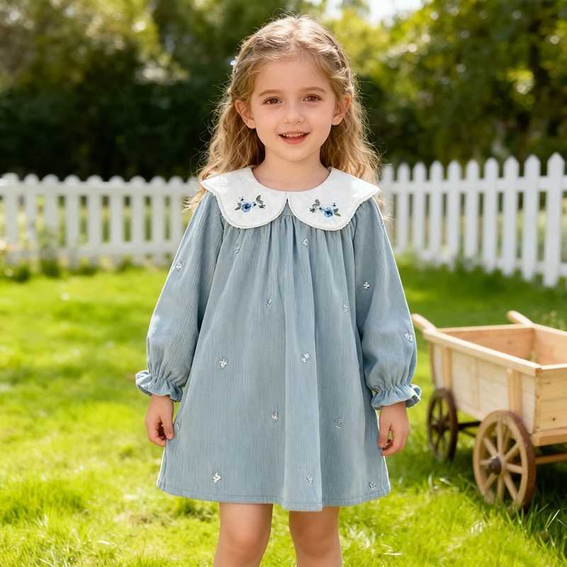 1-6Y Autumn New Girls Dress Fashion Cute Doll Neck Embroidered Flowers Dress Spring Childrens Girls Long Sleeve Princess DressT260330