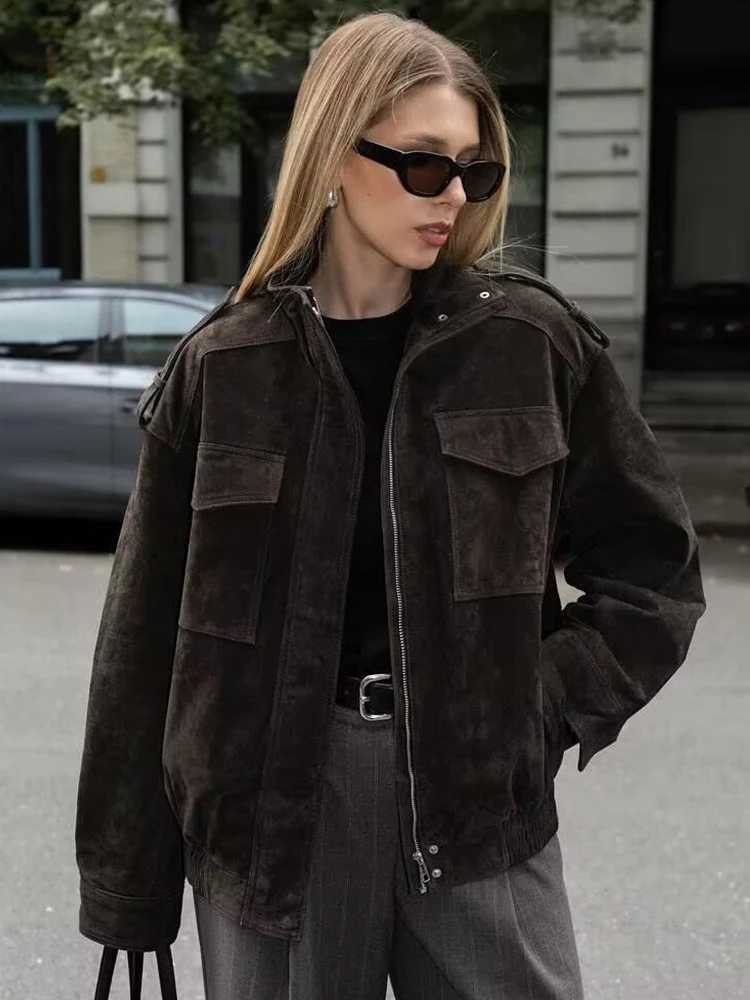 SLTNX Women Suede Jacket 2026 New Spring Fashion Long Sleeve Zipper Loose Jackets Coat Chic Female High Street Casual OuterwearT260328