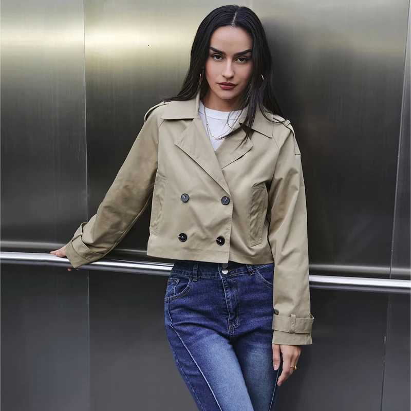 MUJER 2026 Cropped Jacket Women Windbreaker Double Breasted Womens Coats Streetwear Winter Coats for Women Short Womens JacketsT260328