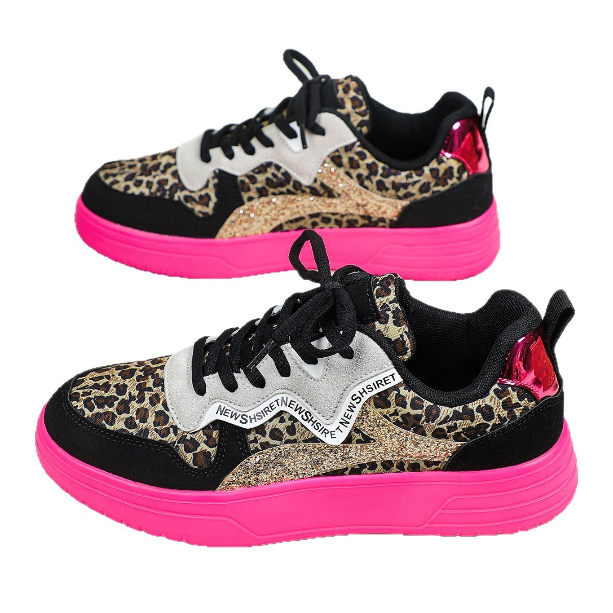 Kids Teen Girls Women Leopard Glitter Platform Sneakers Neon Pink Sole Casual Fashion Walking Shoes Breathable Comfort Students Street Style Club Wear