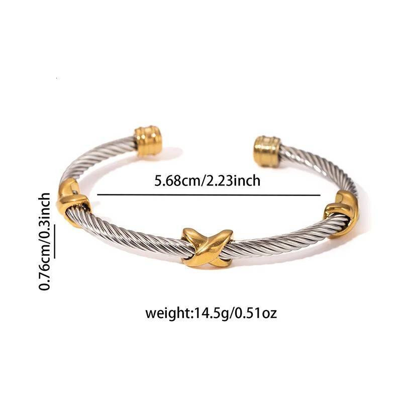 Stainless 1 Pcs Gold Plated Trendy Retro Hip Hop Style Bracelet Fried Dough Twists Steel Wire Rope Colorfast Bangle
